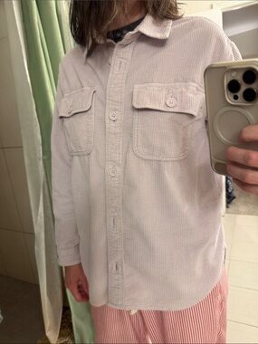 American Eagle Outfitters Women’s Corduroy Button-Down Shirt Jacket - Mauve